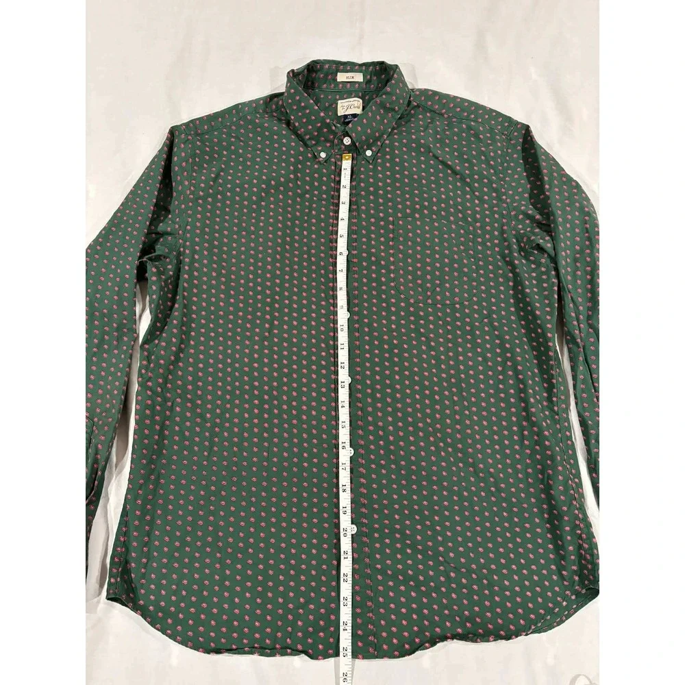 J Crew Slim Fit‎ Green Red Paisley Print Button Down Shirt Men's XL